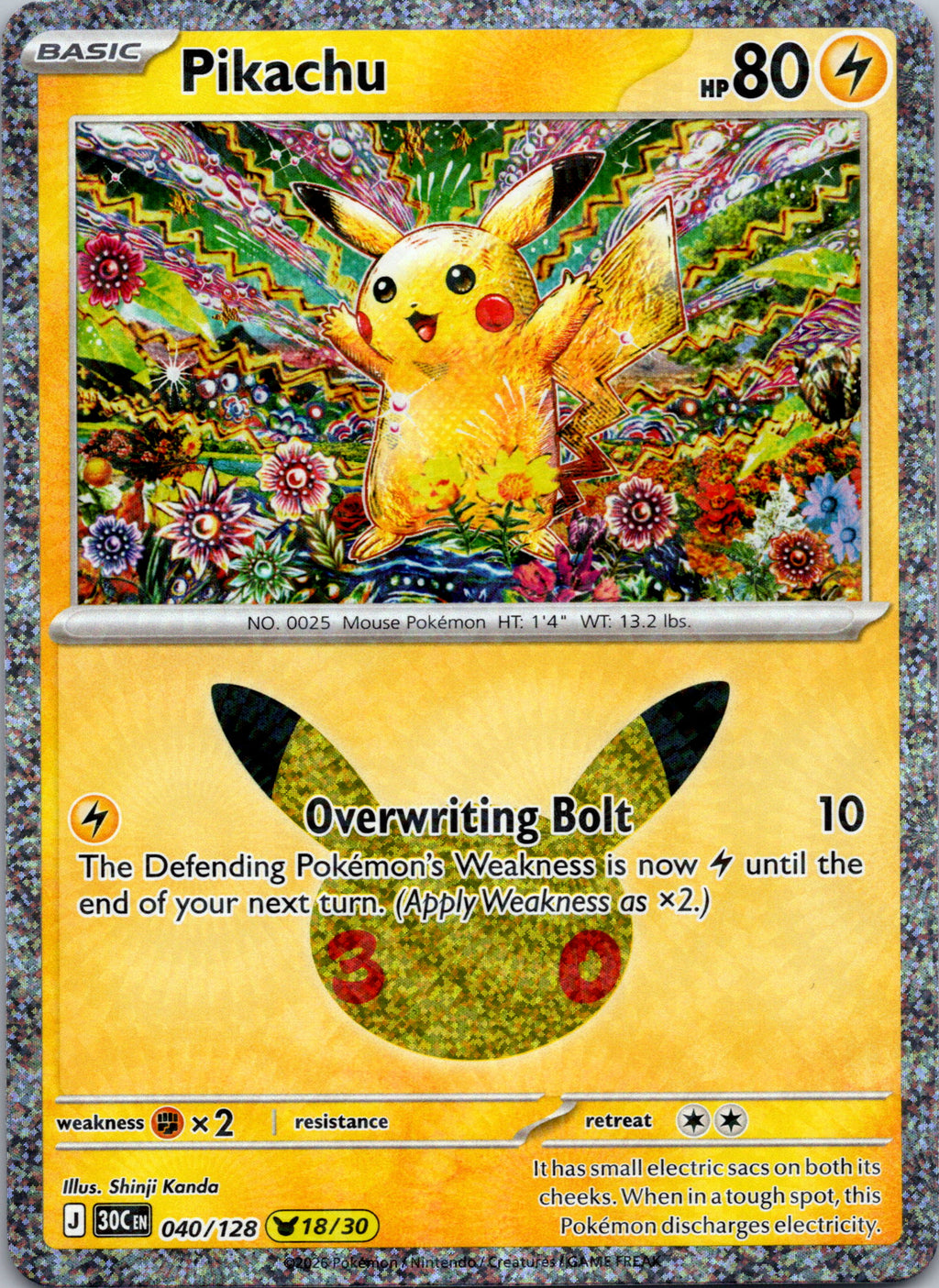 Pikachu 040/128 – framsida på exemplaret
