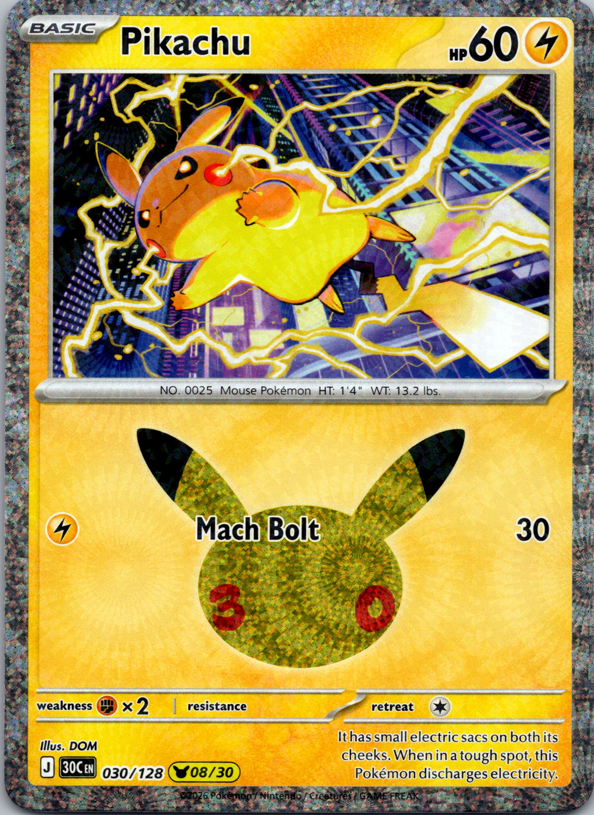 Pikachu 030/128 – framsida på exemplaret