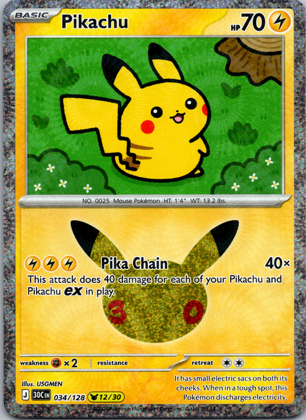 Pikachu 034/128 – framsida på exemplaret
