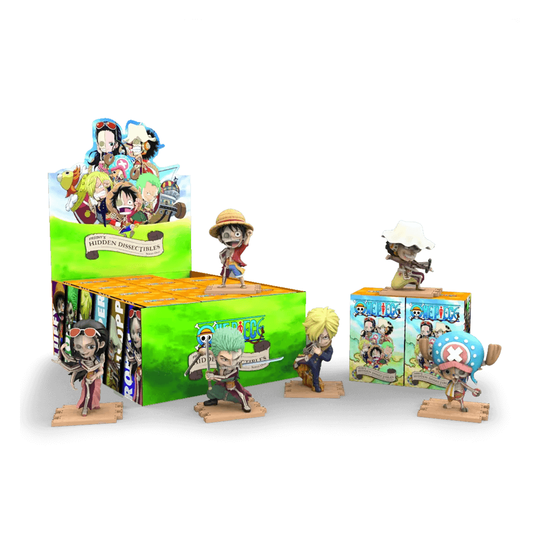 Freeny's Hidden Dissectibles One Piece – översikt över figurer och förpackningar i serien.
