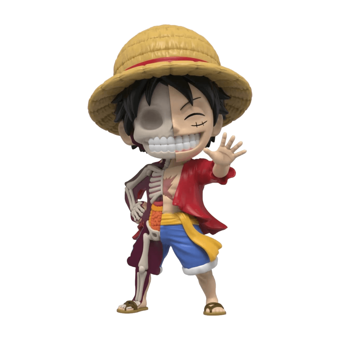 XXRAY One Piece Wanted Series Monkey D. Luffy – figur med stråhatt, röd jacka och delvis synligt skelett.