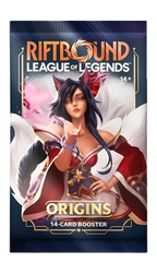 Riftbound Origins boosterpack – mörkblå engelsk förpackning med Ahri.