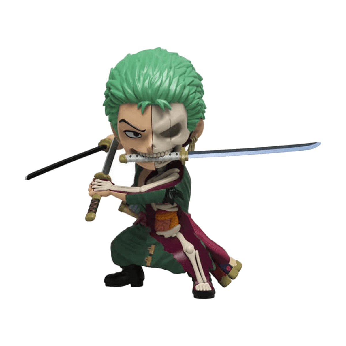 Freeny's Hidden Dissectibles One Piece – Zoro-figur med svärd och delvis synligt skelett.
