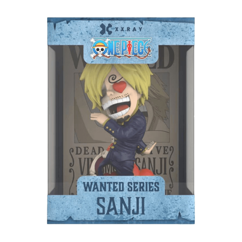 XXRAY One Piece Wanted Series Sanji – figur i blå förpackning.