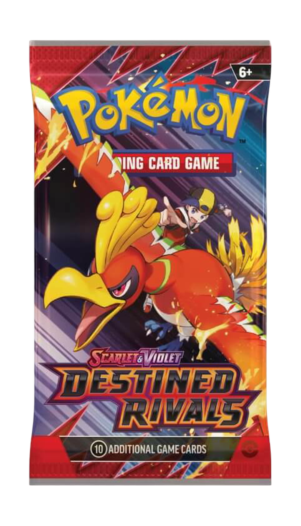 Pokémon Destined Rivals SV10 boosterpack – engelsk förpackning med Ho-Oh.