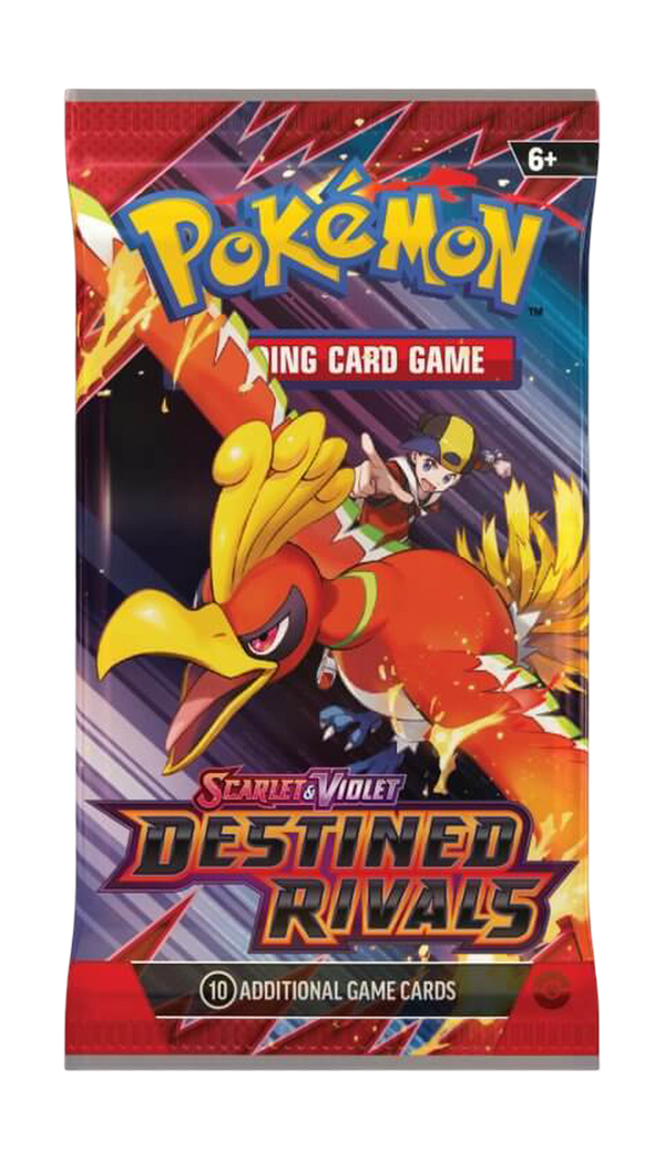 Pokémon Destined Rivals SV10 boosterpack – engelsk förpackning med Ho-Oh.
